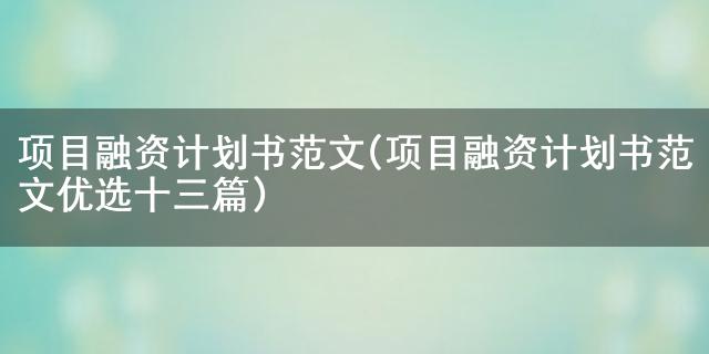 万博体育项目融资计划书范文(项目融资计划书范文优选十三篇)(图1)